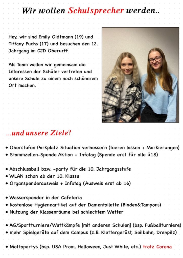 Wahlplakat von Emily Oidtmann und Tiffany Fuchs
